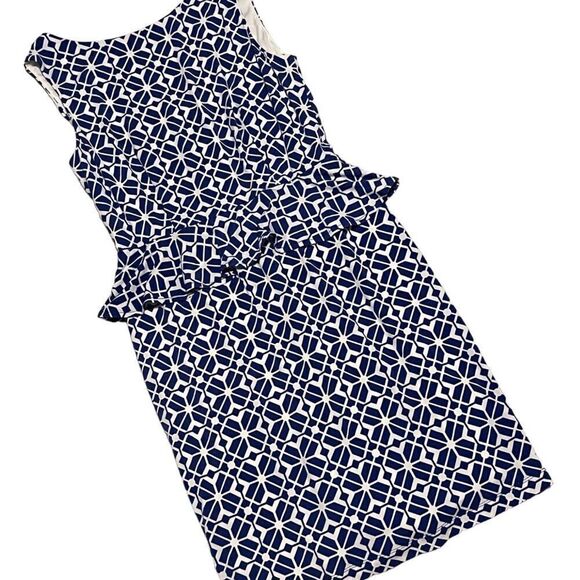 Donna Morgan Sleeveless Blue Printed Dress with Peplum - Picture 1 of 5
